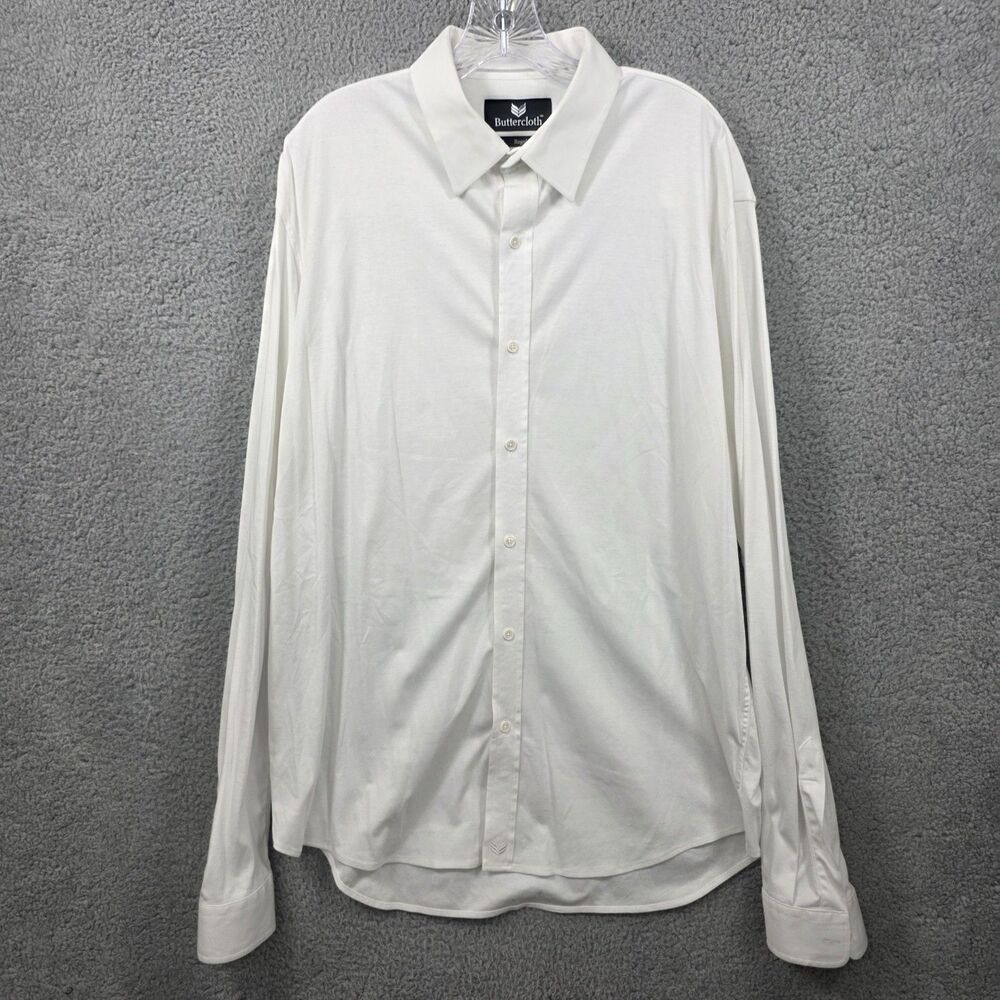 Buttercloth Shirt Men's Solid White Button Up Long Sleeve Cotton Size XL